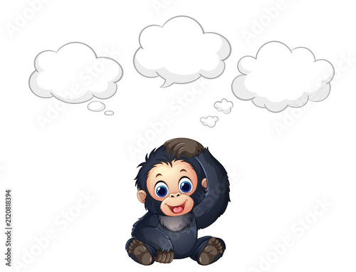 Cartoon Gorilla Character Thinking with Empty Speech and Thought Bubbles