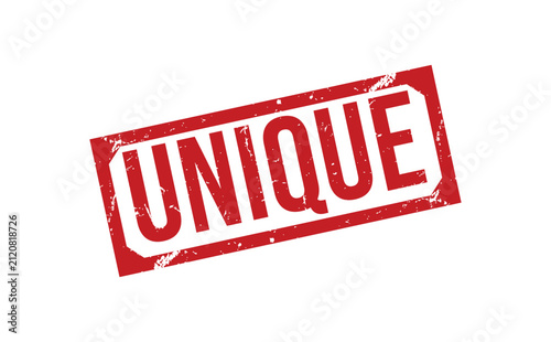 A red stamp with the word UNIQUE in large letters on a white background