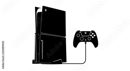 Gaming console with controller connected with game controller black gaming entertainment technology electronic connection device video with play