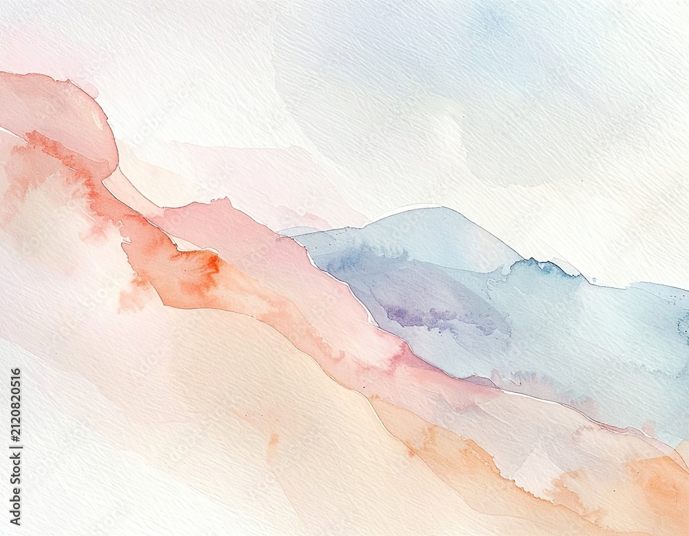 Fototapeta premium Soft watercolor landscape with flowing organic shapes and delicate color transitions.
