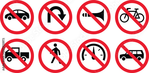 Картината върху платно Collection of Circular Traffic Prohibition Signs for Road Safety and Vehicle Res