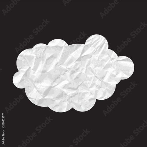Crumpled Paper Cloud Shape Isolated on Black Background, Minimalist White Texture Design Element for Creative Projects, Digital Collage Asset with High Contrast Aesthetic