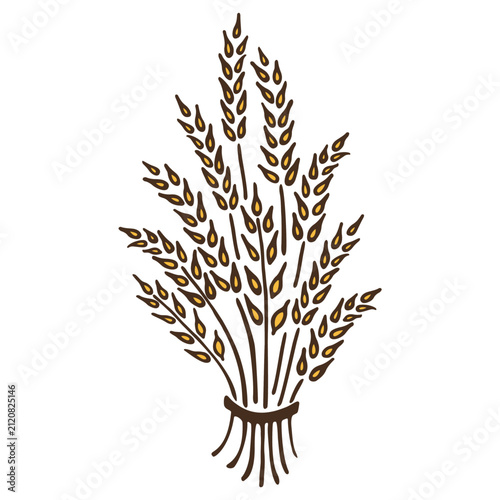 Minimalist Wheat Sheaf Illustration in Brown and Gold, Simple Vector Graphic Design Featuring Organic Grain Stalks on a Clean White Background for Agricultural Branding and Farm Themes