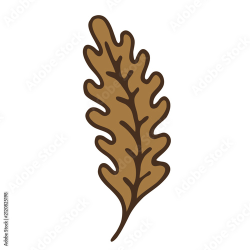 Minimalist Brown Oak Leaf Illustration with Bold Outline, Flat Vector Design for Autumn Seasonal Decor and Nature-Inspired Graphic Projects on White Background