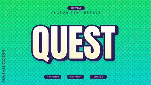 Modern 3d quest text effect vector in editable style