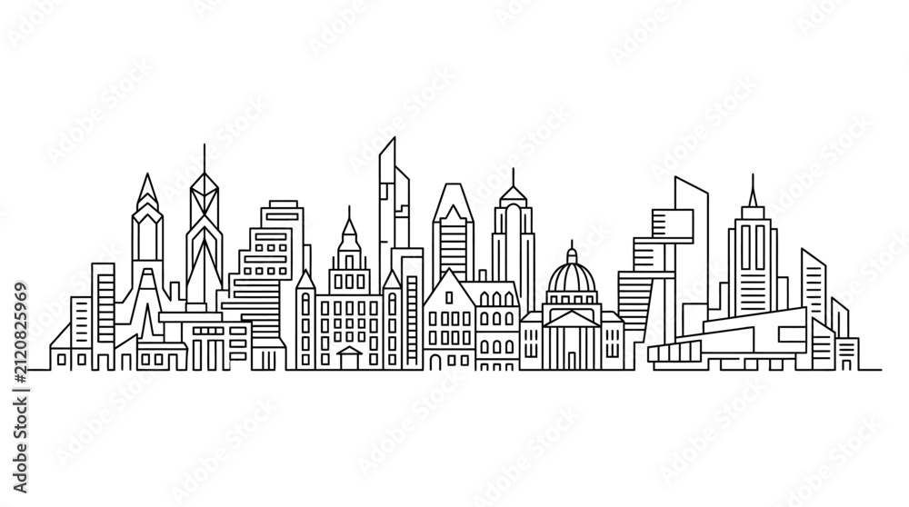 Obraz premium Modern City Skyline Linear Vector Illustration