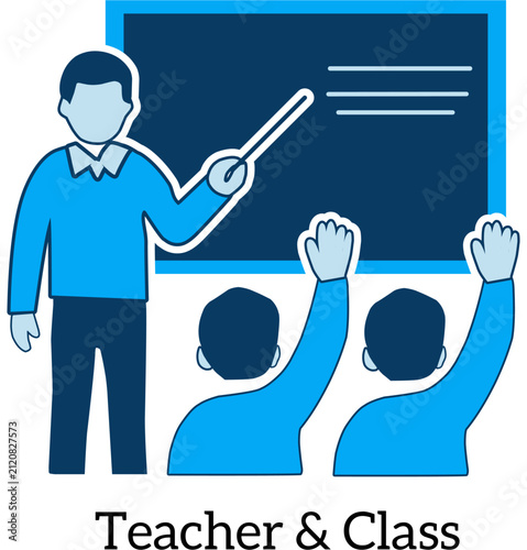 Teacher Teaching Students in Classroom Flat Vector Illustration