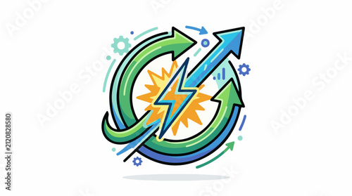 Arrows cycle with lightning bolt and gear icons