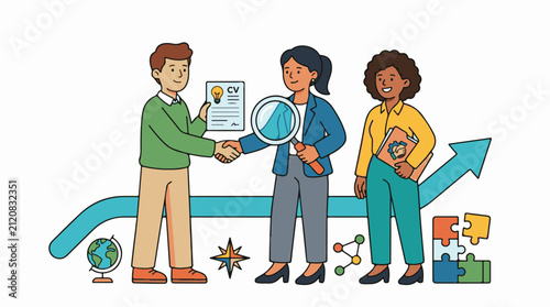 Business meeting handshake and career progress symbols