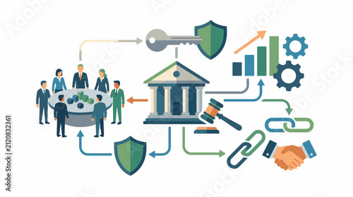 Business meeting legal gavel financial chart and handshake illustration