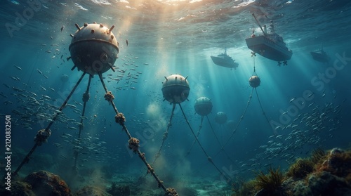 Futuristic Underwater Mining Robots in Deep Ocean.