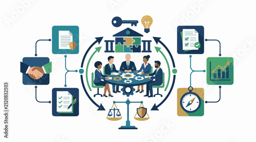 Business meeting with collaboration strategy and legal elements