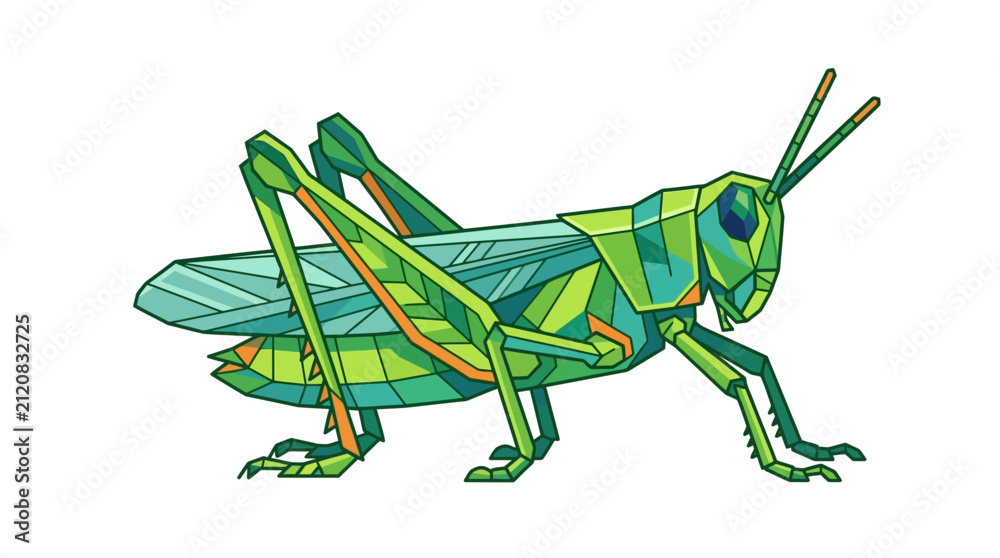 Fototapeta premium Minimalist Geometric Grasshopper Illustration Isolated on a Clean White Background