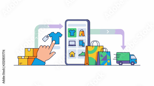 Online shopping and delivery process illustrated