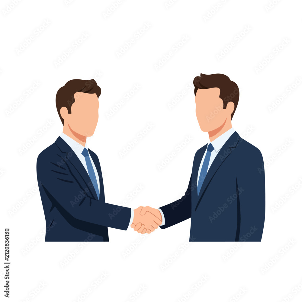 Fototapeta premium Professional business handshake vector illustration representing partnership, successful agreement, corporate collaboration, mutual trust, and strategic alliance between two parties.