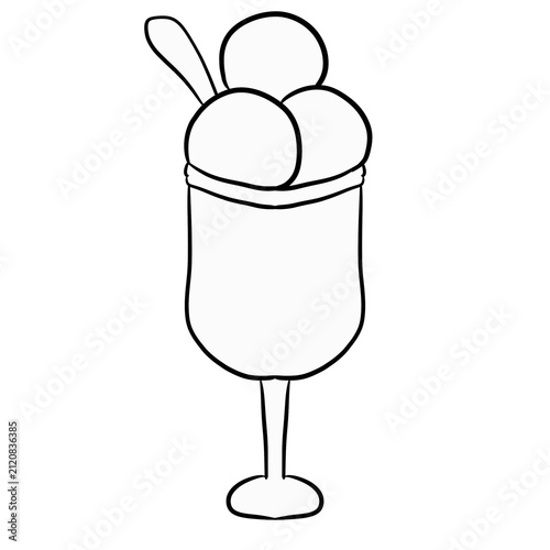 Cute ice cream sundae parfait in glass line art outline vector illustration
