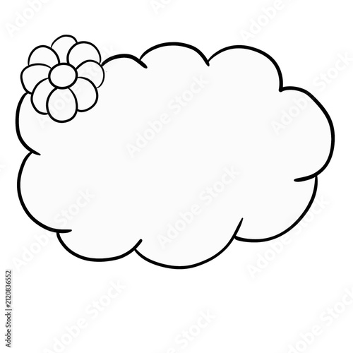 Cute cloud frame with flower line art outline vector illustration