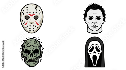 Canvastavla Set of four iconic horror movie villain masks and characters for halloween desig
