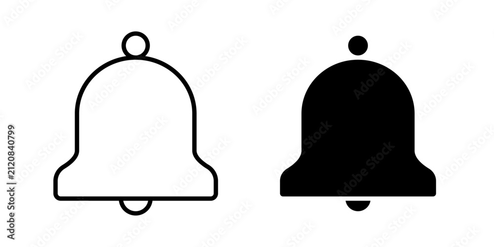 Fototapeta premium Bell icon in outline and solid style, isolated on white background. Ideal for notification, alert, reminder, and messaging related features in mobile and web design.
