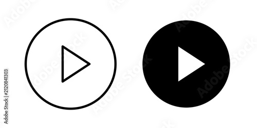 Media play icon in outline and solid style, isolated on white background. Ideal for video player, audio stream, and media control features in mobile and web design.