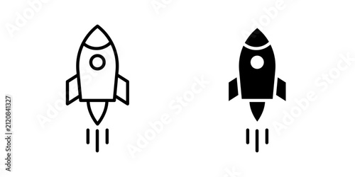Foto Rocket launch icon in outline and solid style, isolated on white background