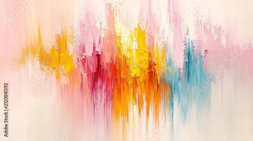Vibrant Abstract Painting with Splashes of Pink, Yellow, Red, and Blue in an Artistic Expression of Color