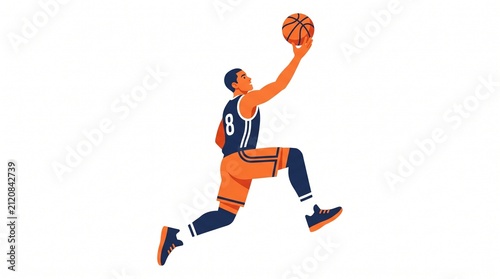 Basketball Player in Mid-Air Layup Flat Vector Illustration