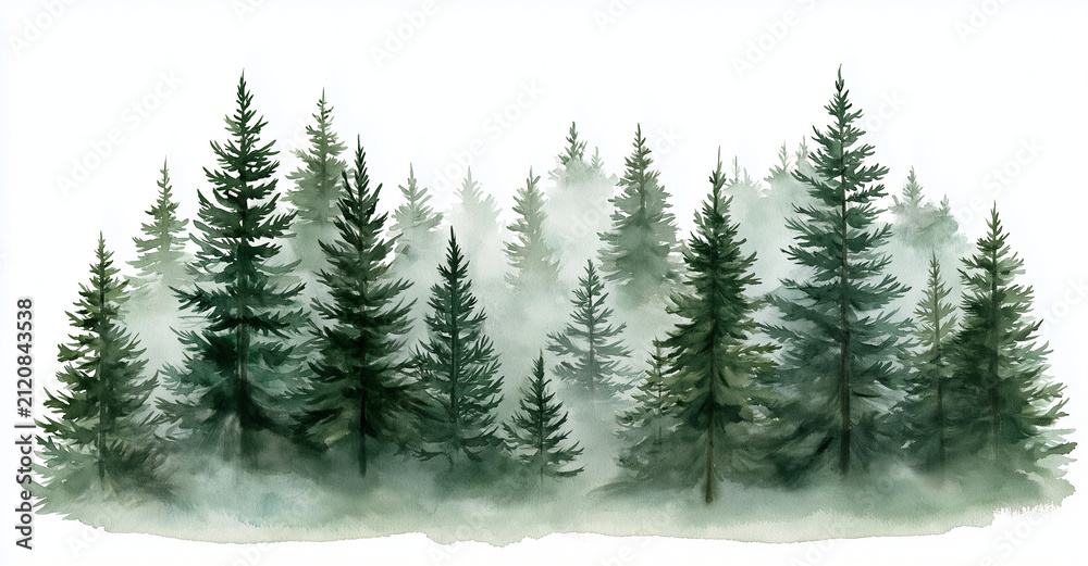 Fototapeta premium a simple and delicate watercolor painting of a pine forest