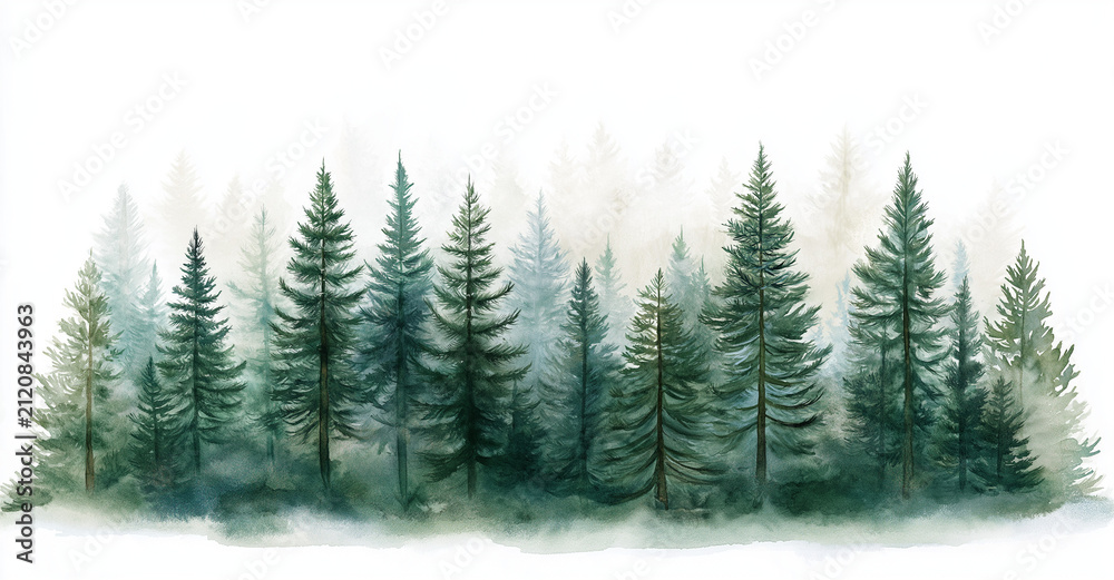 Fototapeta premium a simple and delicate watercolor painting of a pine forest