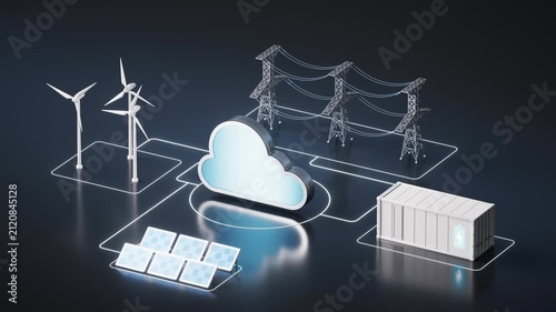 Cloud servers and electricity power supply, 3d rendering.