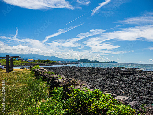 Coastal Walkway and Basalt Shore near Mungae Hangari in Jocheon, Jeju Island, South Korea