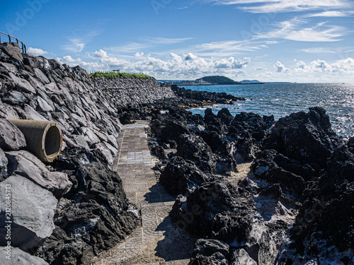 Volcanic Basalt Rocks Along the Coast of Jeju City, Jeju Island, South Korea