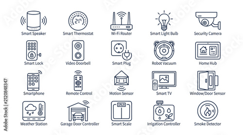 Foto Smart home icons showcase modern automation devices and security systems for a connected household lifestyle