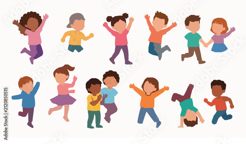 Happy Jumping Kids Cartoon Characters Vector EPS10 Set