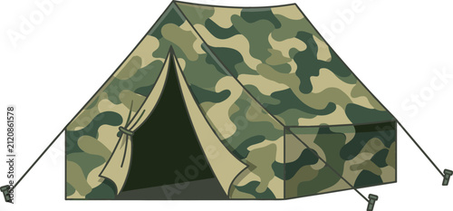 Fotografie Military camouflage camping tent vector illustration featuring a tactical green