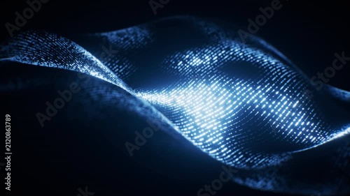 Flowing blue wave particles background, 3d rendering.