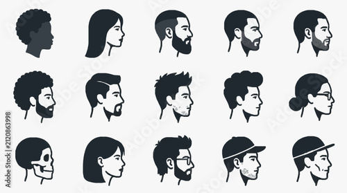 Elegant Collection of Minimalist Black and White Silhouette Human Profile Illustrations for Design Projects