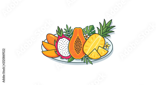 Tropical fruit on a plate.