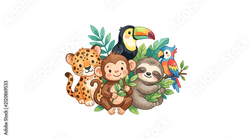 Tropical jungle animals illustration.