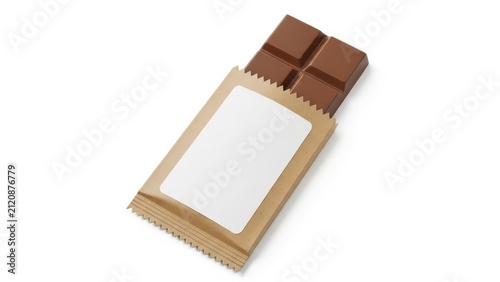 Chocolate bar wrapped in paper with blank label on side