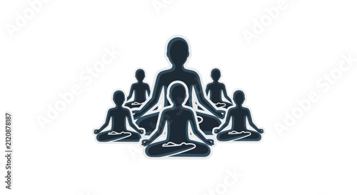 Group Meditation Silhouette: People in Lotus Pose, Calm, Zen, Inner Peace, Yoga Class