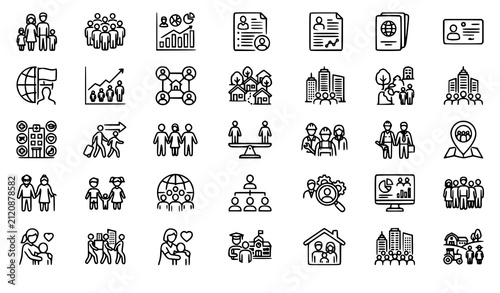 Demographics and Community Outline Icons Vector EPS10 Collection
