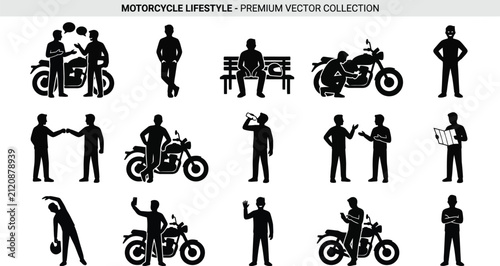 Foto Motorcycle lifestyle collection featuring black silhouettes of riders in various