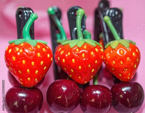 Glossy strawberry and cherry shaped hair accessories
