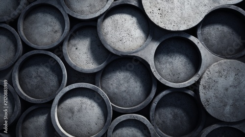 Round dark shapes stacked closely on a solid surface in a structured layout showing a pattern of circles