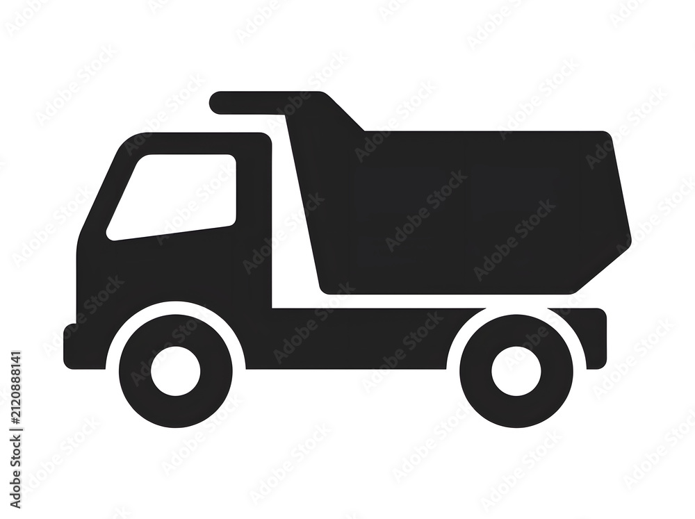 Fototapeta premium Black Minimalist Dump Truck Silhouette Icon for Construction and Heavy Industrial Transportation Web Design Graphics
