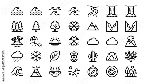 Nature Line Icons Editable Stroke Vector EPS10 Set