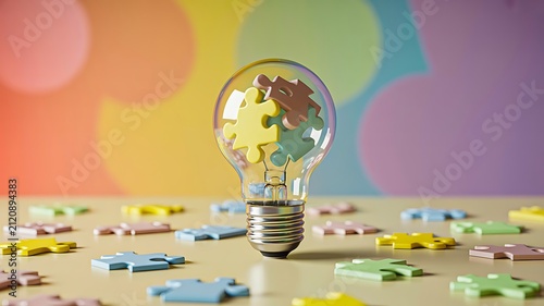 Light bulb with puzzle pieces representing creativity innovation and problem solving