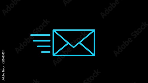 Mail email message sending envelope icon animation and black background.