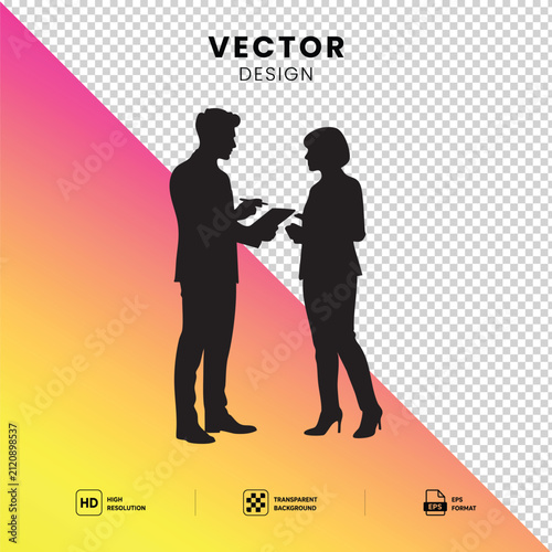 Business Discussion Silhouette – Corporate Meeting and Professional Conversation Vector Illustration Isolated on Transparent Background

